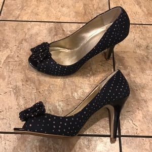 Navy blue open toe heels